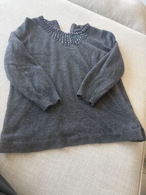 J. Crew Charcoal Beaded Crewneck Sweater